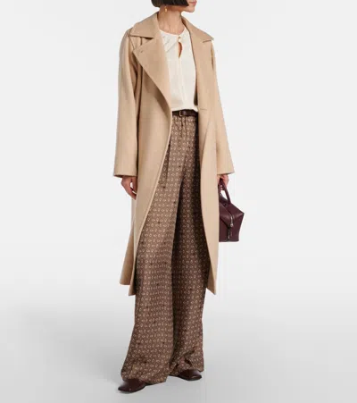 Max Mara Riccio Camel Drape Coat Belt In Neutral