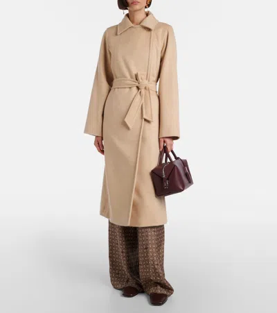 Max Mara Riccio Camel Drape Coat Belt In Neutral