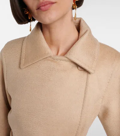 Max Mara Riccio Camel Drape Coat Belt In Neutral