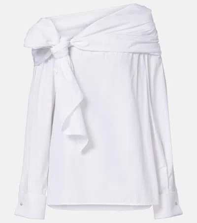 Max Mara Off-the-shoulder Tie-detailed Gathered Cotton-poplin Blouse In Multi