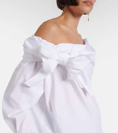 Max Mara Off-the-shoulder Tie-detailed Gathered Cotton-poplin Blouse In Multi