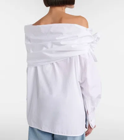 Max Mara Off-the-shoulder Tie-detailed Gathered Cotton-poplin Blouse In Multi