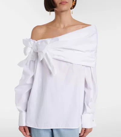 Max Mara Off-the-shoulder Tie-detailed Gathered Cotton-poplin Blouse In Multi