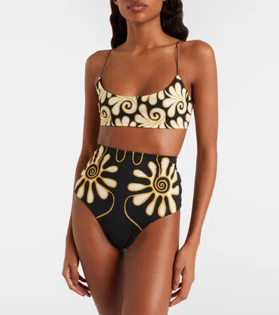 Cala De La Cruz Isla Printed Bikini Top In Black