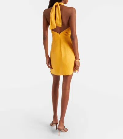 Cala De La Cruz Veneta Floral-appliqué Linen Minidress In Yellow
