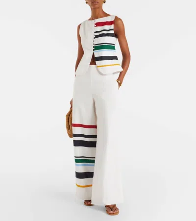 Cala De La Cruz Genova Striped Linen Top In White