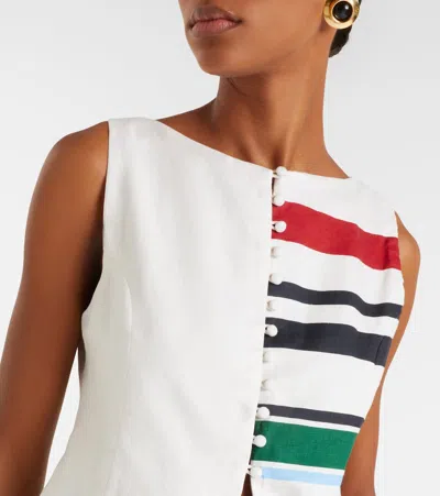 Cala De La Cruz Genova Striped Linen Top In White