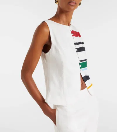 Cala De La Cruz Genova Striped Linen Top In White