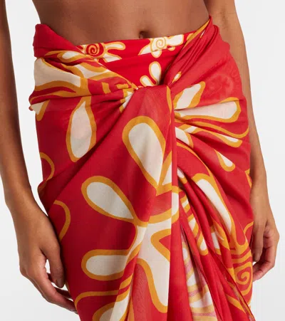 Cala De La Cruz Luana Printed Beach Cover-up In Red