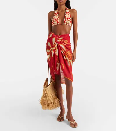 Cala De La Cruz Luana Printed Beach Cover-up In Red