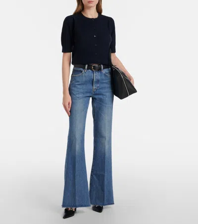 Frame Ladder Pointelle Cashmere Cardigan In Black