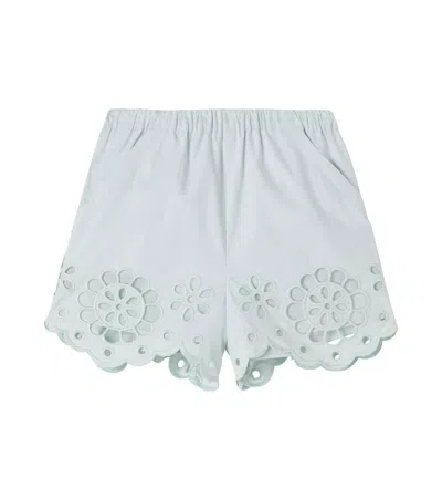 Zimmermann Awaken Embroidered Scalloped Cotton Shorts In Green