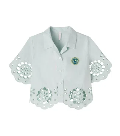 Zimmermann Awaken Embroidered Scalloped Cotton Shirt In Green