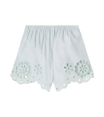 Zimmermann Awaken Embroidered Scalloped Cotton Shorts In Green