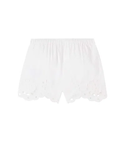 Zimmermann Awaken Embroidered Scalloped Cotton Shorts In White