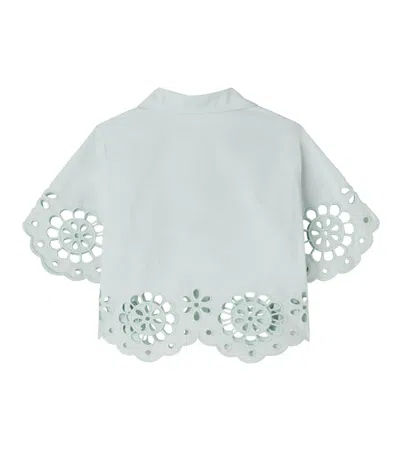 Zimmermann Awaken Embroidered Scalloped Cotton Shirt In Green