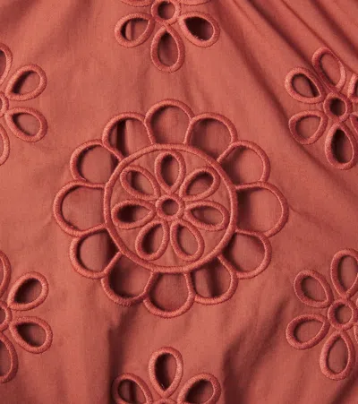 Zimmermann Awaken Embroidered Scalloped Cotton Playsuit In Burgundy