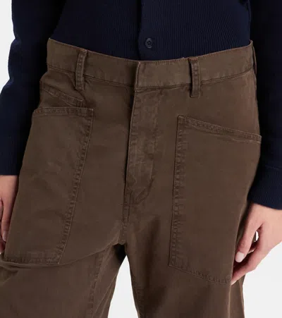 Nili Lotan Shon Cotton Twill Barrel-leg Pants In Brown