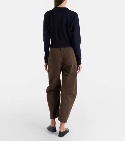 Nili Lotan Shon Cotton Twill Barrel-leg Pants In Brown
