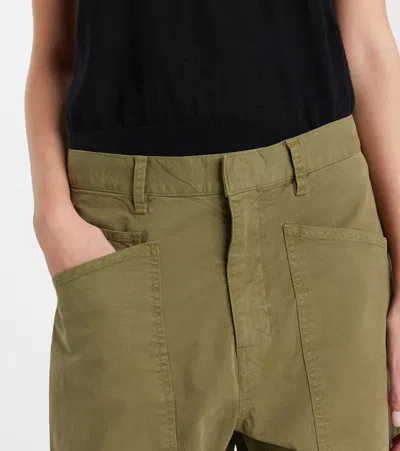 Nili Lotan Shon Cotton Twill Barrel-leg Pants In Green