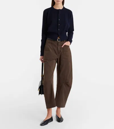 Nili Lotan Shon Cotton Twill Barrel-leg Pants In Brown