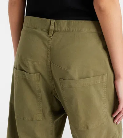 Nili Lotan Shon Cotton Twill Barrel-leg Pants In Green
