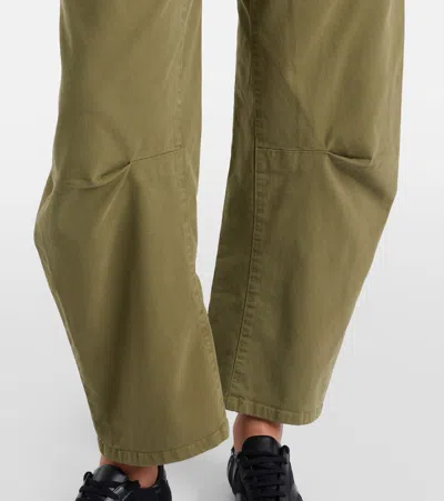 Nili Lotan Shon Cotton Twill Barrel-leg Pants In Green