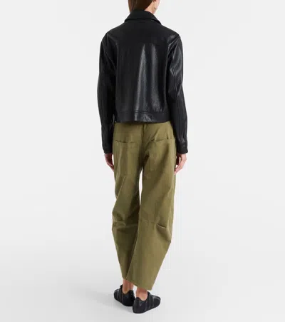 Nili Lotan Shon Cotton Twill Barrel-leg Pants In Green