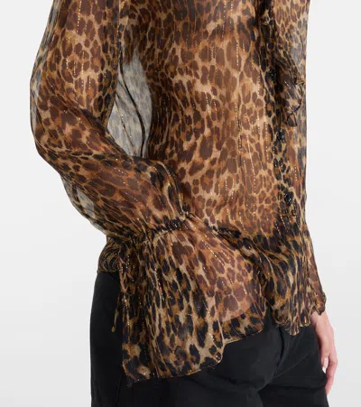 Nili Lotan Cecily Leopard-print Silk-blend Blouse In Brown