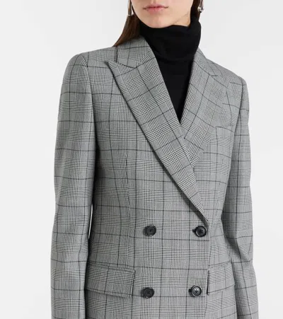 Nili Lotan Plaid-pattern Double-breasted Blazer In Gray