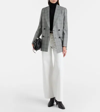Nili Lotan Plaid-pattern Double-breasted Blazer In Gray