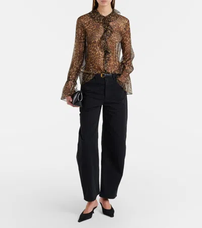 Nili Lotan Cecily Leopard-print Silk-blend Blouse In Brown