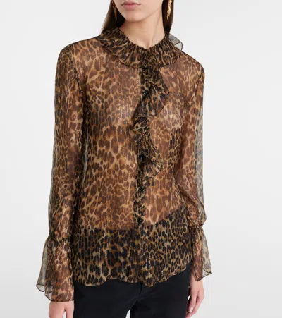Nili Lotan Cecily Leopard-print Silk-blend Blouse In Brown