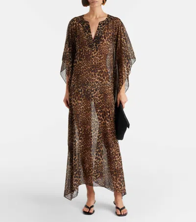 Nili Lotan Erica Leopard-print Semi-sheer Silk Kaftan In Animal Print