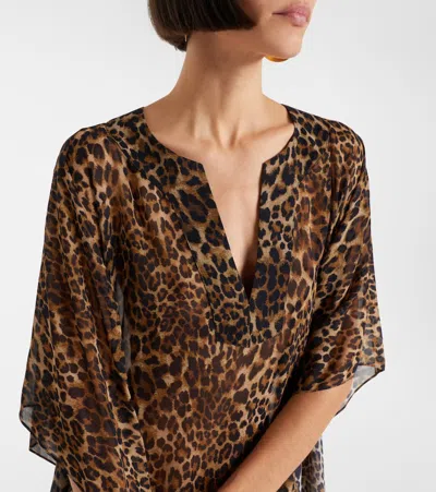 Nili Lotan Erica Leopard-print Semi-sheer Silk Kaftan In Animal Print