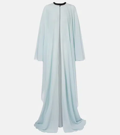 Tom Ford Leather-trimmed Silk Kaftan In Blue