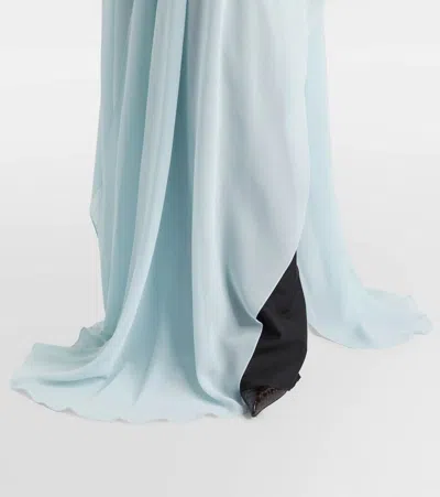 Tom Ford Leather-trimmed Silk Kaftan In Blue