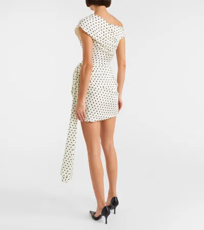Self-portrait Polka Dot Satin Tie Side Mini Dress In White