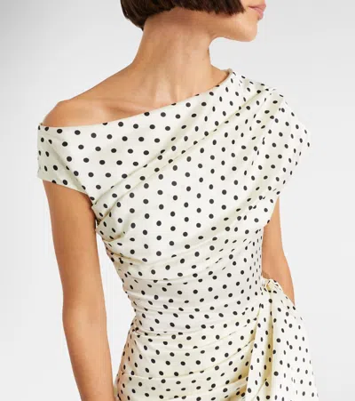 Self-portrait Polka Dot Satin Tie Side Mini Dress In White
