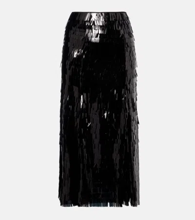 Self-portrait Womens Self Portrait Sequin Flared Woven Midi Skirt In Black