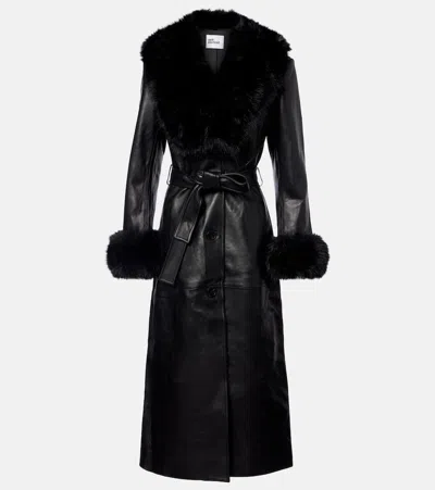 Self-portrait Belted Leather Coat In Black