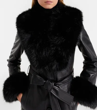 Self-portrait Belted Leather Coat In Black