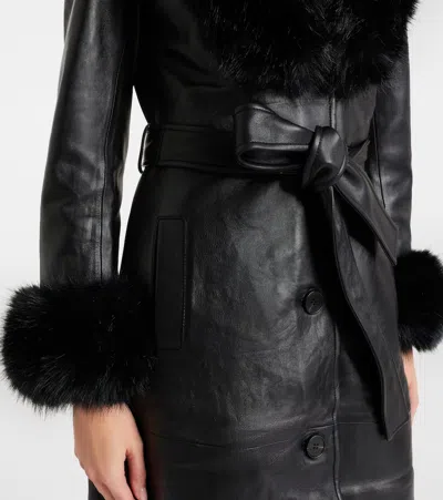 Self-portrait Belted Leather Coat In Black
