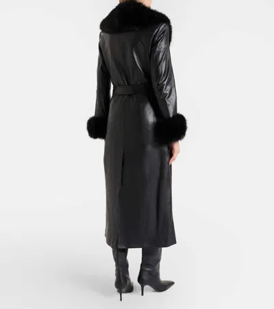 Self-portrait Belted Leather Coat In Black