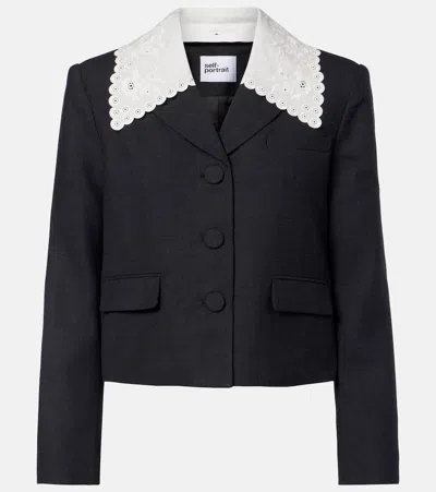 Self-portrait Grey Wool Collared Jacket Jackets Grey In Multi