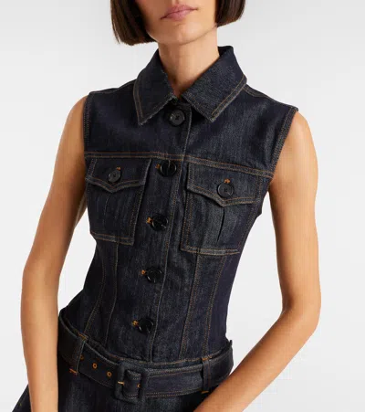 Self-portrait Womens Self Portrait Flared Sleeveless Stretch-denim Blend Mini Dress In Blue