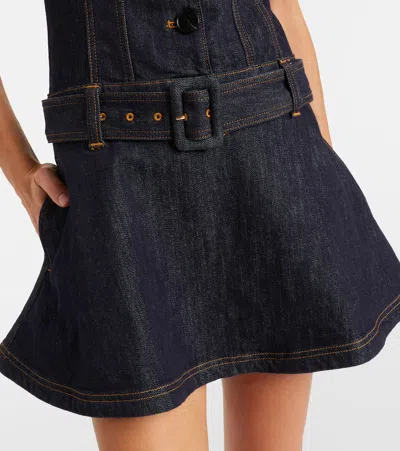 Self-portrait Womens Self Portrait Flared Sleeveless Stretch-denim Blend Mini Dress In Blue