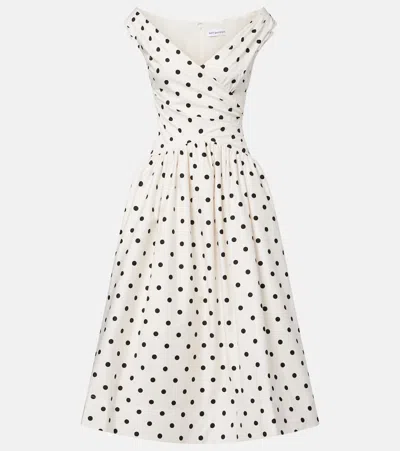 Self-portrait Polka-dot Off-shoulder Cotton Midi Dress In Multi