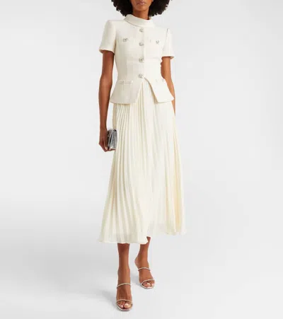 Self-portrait Self Portrait Boucle Midi Dress With Pleated Skirt In Neutral