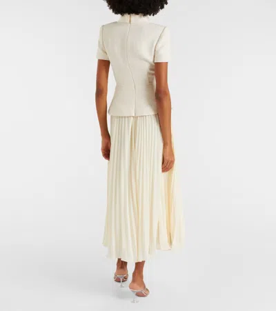 Self-portrait Self Portrait Boucle Midi Dress With Pleated Skirt In Neutral